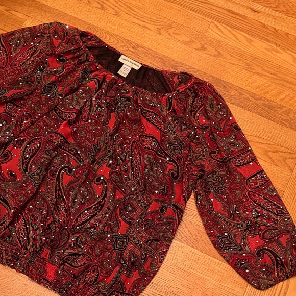 Cathy Daniels Women's Red and Black Paisley Blouse with Silver Sparkle 2XL - Picture 3 of 9